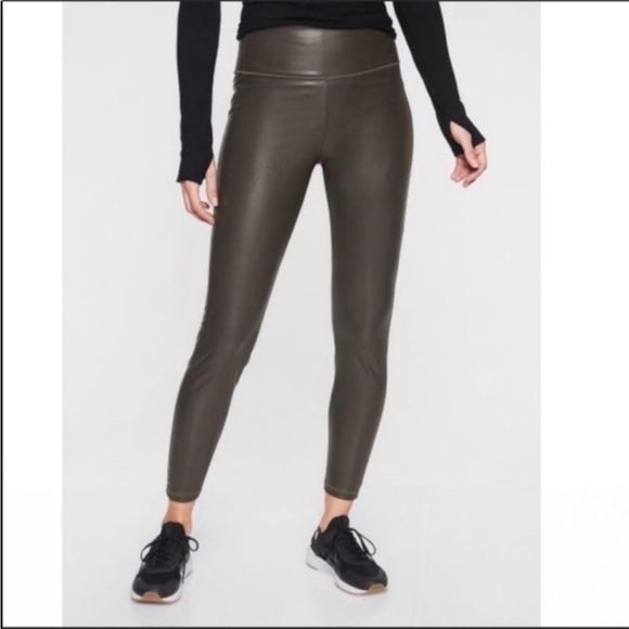 Athleta Pants - Athleta | All Over Gleam Faux high waisted Leather Leggings gray taupe small